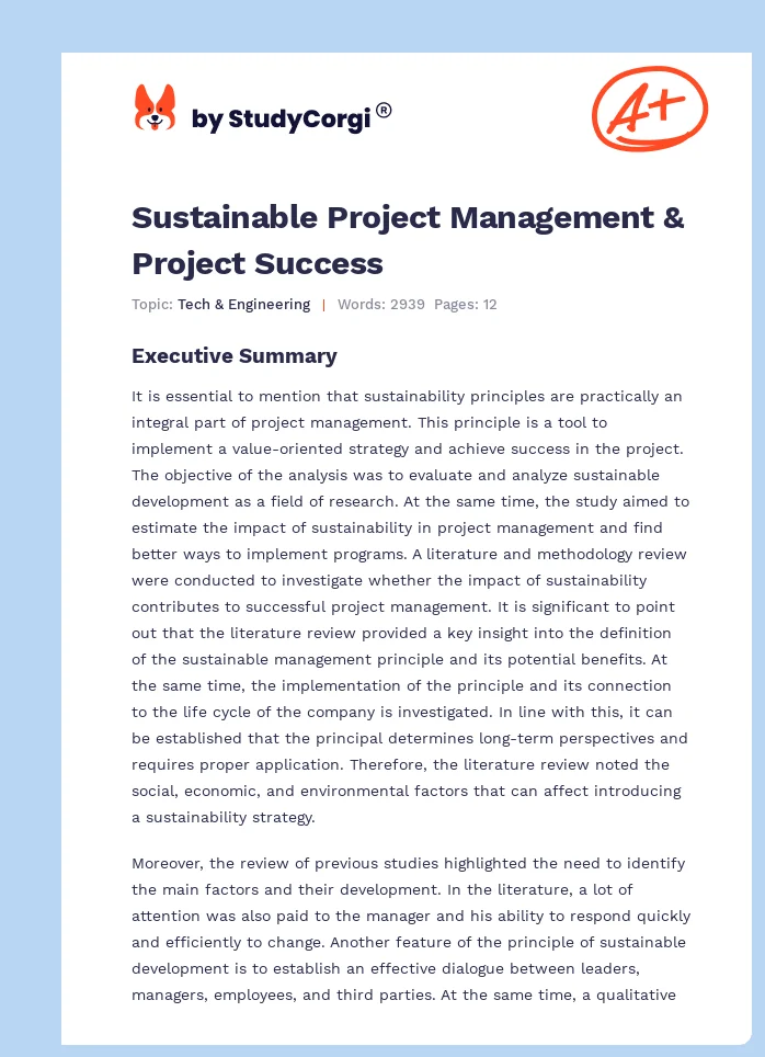 Sustainable Project Management & Project Success. Page 1
