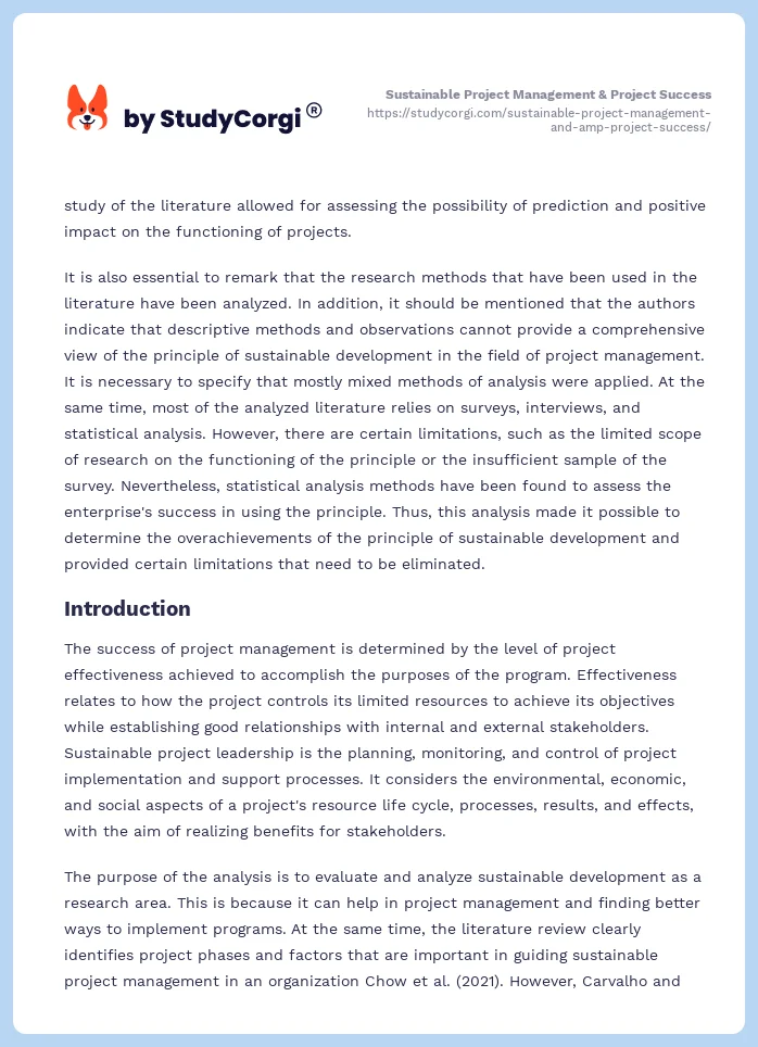 Sustainable Project Management & Project Success. Page 2