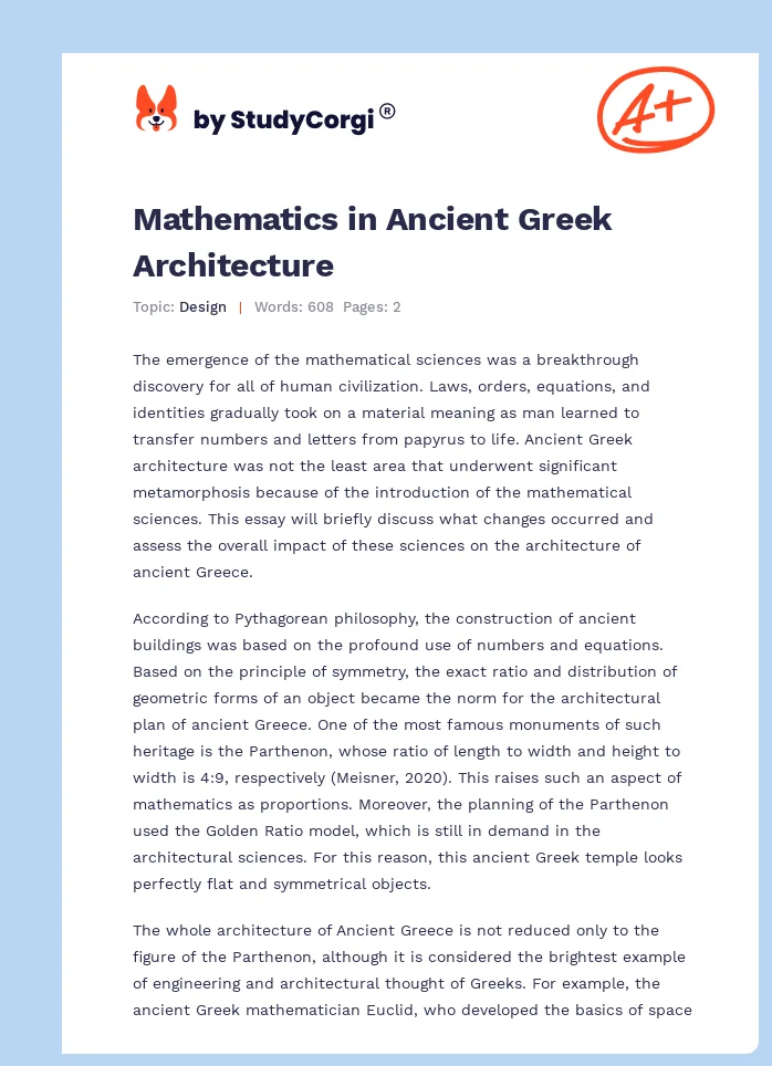 Mathematics in Ancient Greek Architecture. Page 1