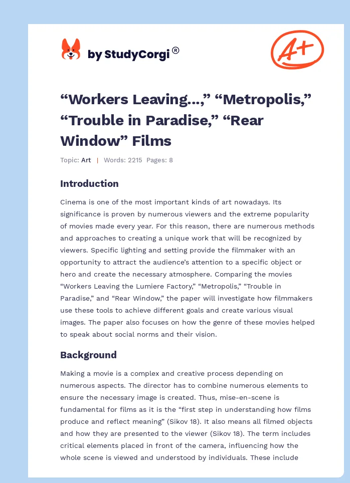 “Workers Leaving...,” “Metropolis,” “Trouble in Paradise,” “Rear Window” Films. Page 1