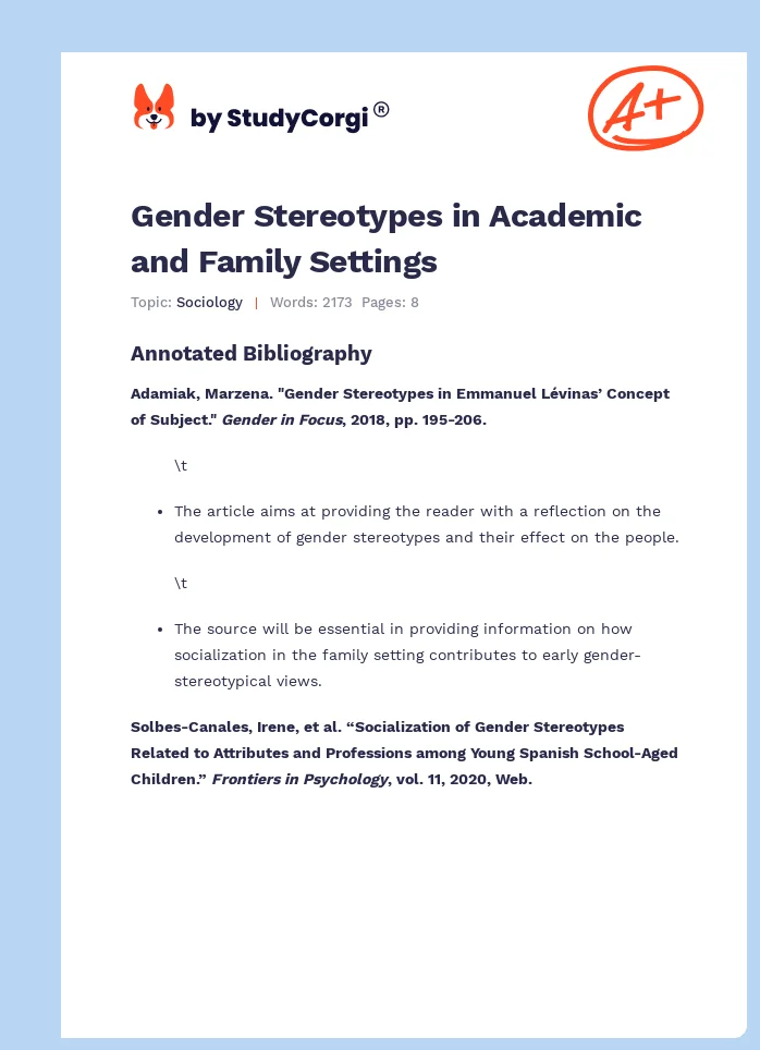 Gender Stereotypes in Academic and Family Settings. Page 1