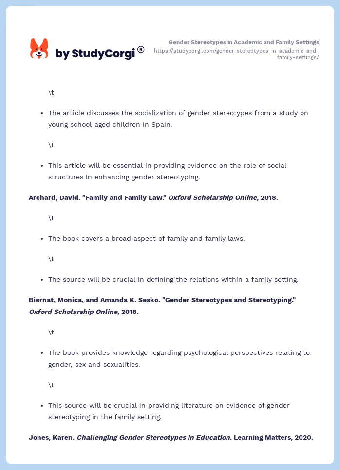 Gender Stereotypes in Academic and Family Settings. Page 2
