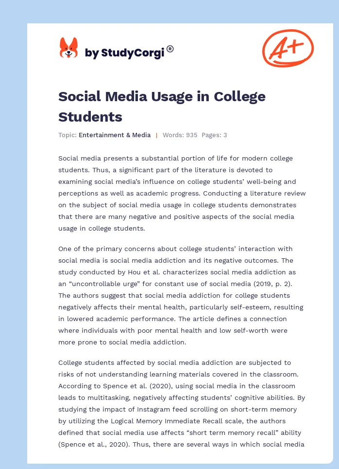 Social Media Usage in College Students. Page 1
