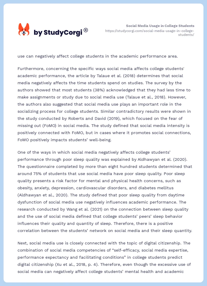 Social Media Usage in College Students. Page 2