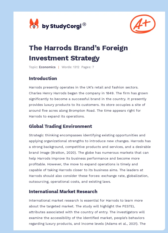 The Harrods Brand’s Foreign Investment Strategy. Page 1