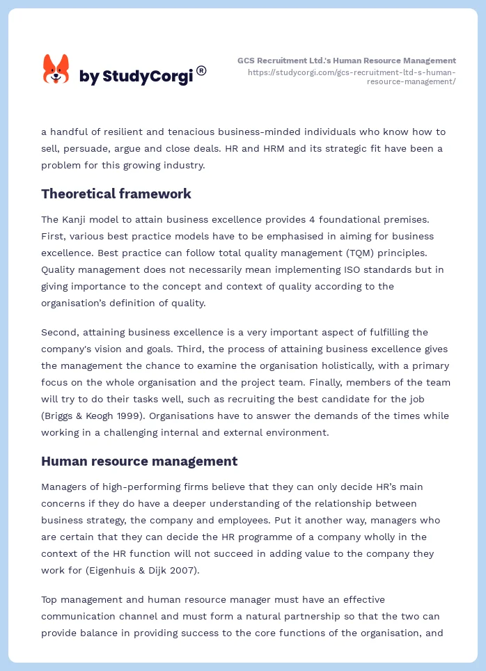 GCS Recruitment Ltd.'s Human Resource Management. Page 2