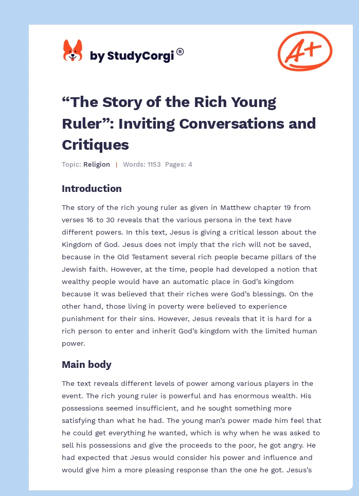 “The Story of the Rich Young Ruler”: Inviting Conversations and Critiques. Page 1
