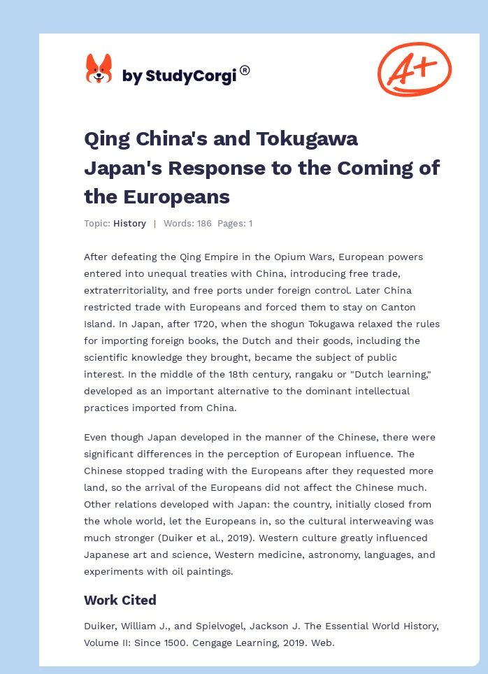 Qing China's and Tokugawa Japan's Response to the Coming of the Europeans. Page 1