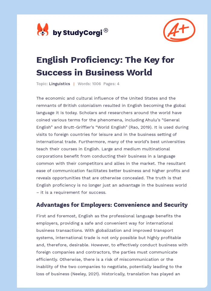 English Proficiency: The Key for Success in Business World. Page 1