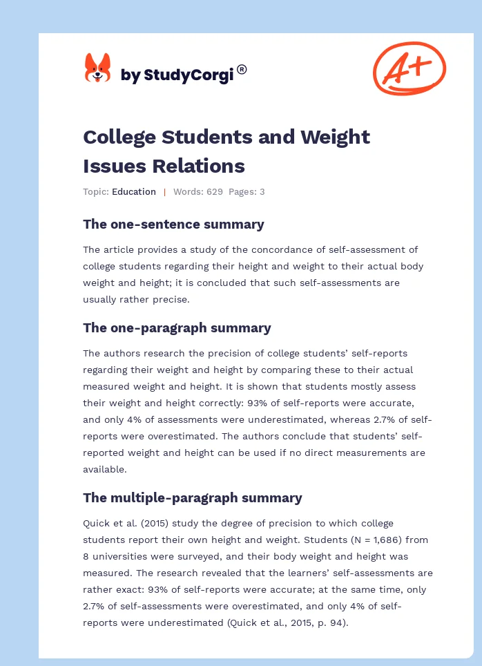 College Students and Weight Issues Relations. Page 1