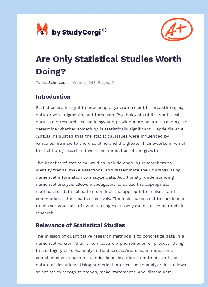 Are Only Statistical Studies Worth Doing?. Page 1