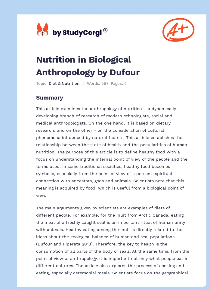 Nutrition in Biological Anthropology by Dufour. Page 1