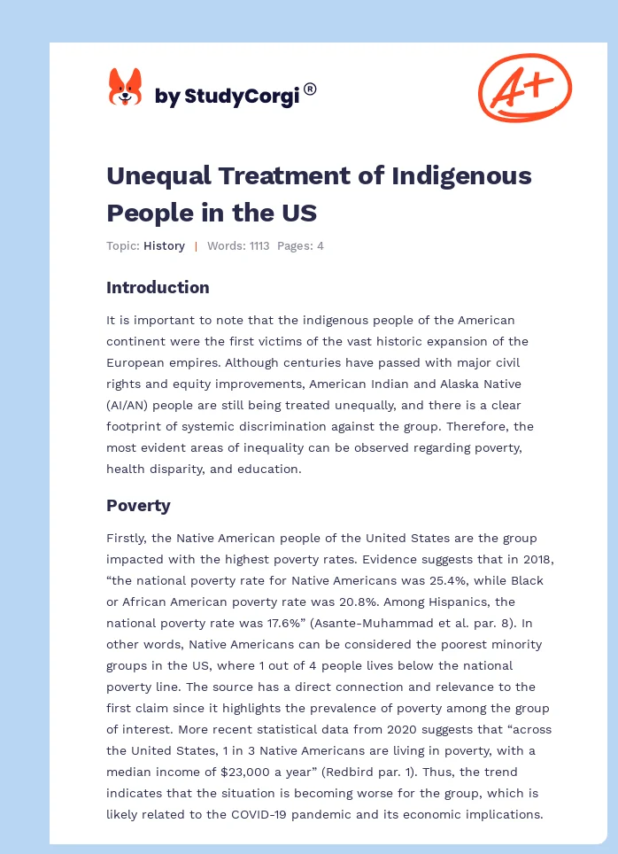 Unequal Treatment of Indigenous People in the US. Page 1