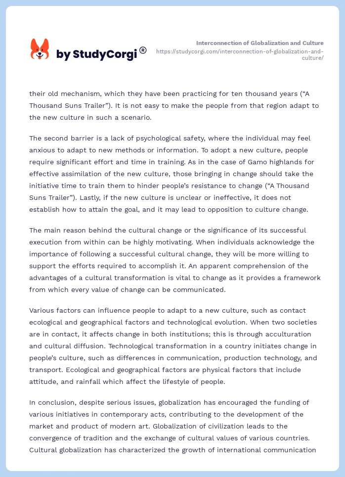 Interconnection of Globalization and Culture. Page 2