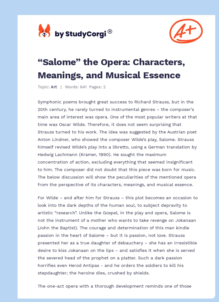 “Salome” the Opera: Characters, Meanings, and Musical Essence. Page 1