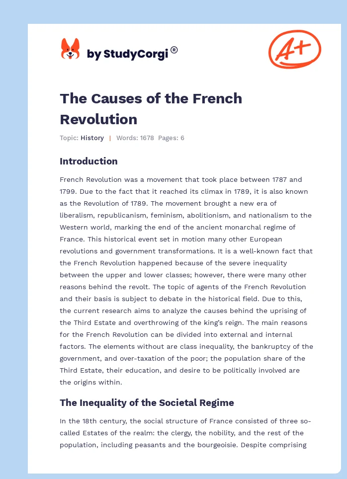 The Causes of the French Revolution. Page 1