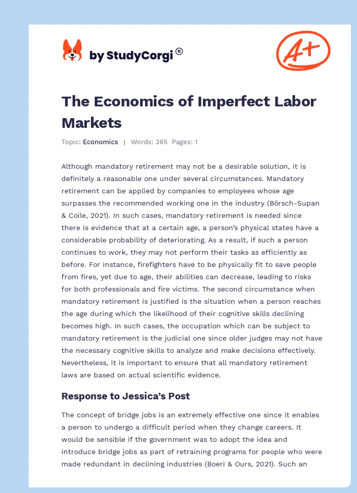 The Economics of Imperfect Labor Markets. Page 1