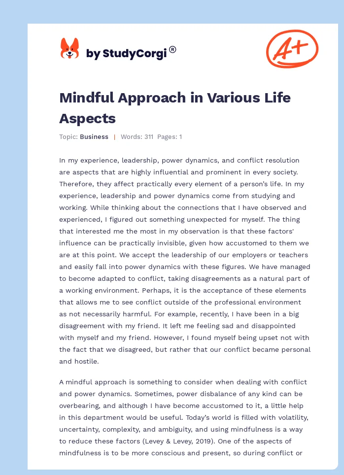 Mindful Approach in Various Life Aspects. Page 1