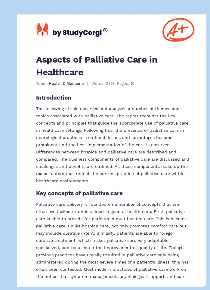 Aspects of Palliative Care in Healthcare. Page 1