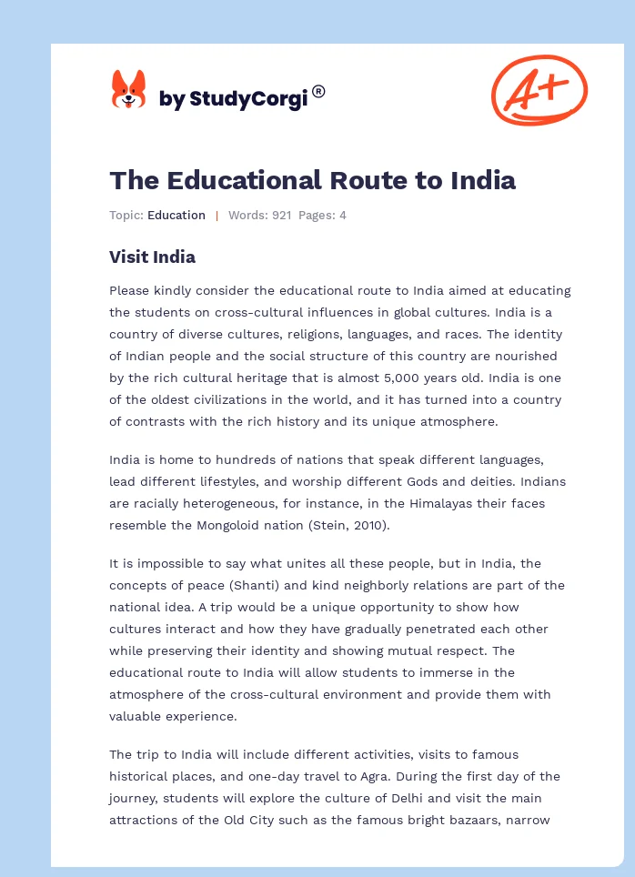 The Educational Route to India. Page 1