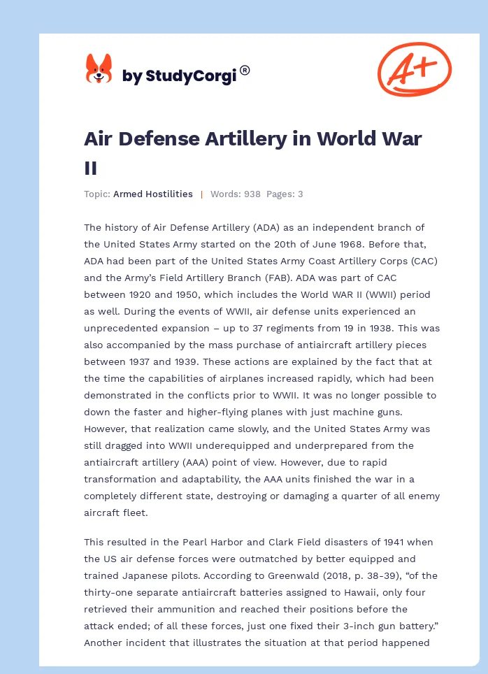 Air Defense Artillery in World War II. Page 1