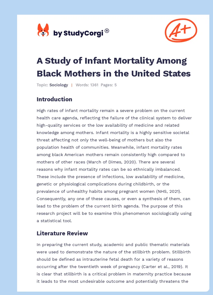 A Study of Infant Mortality Among Black Mothers in the United States. Page 1