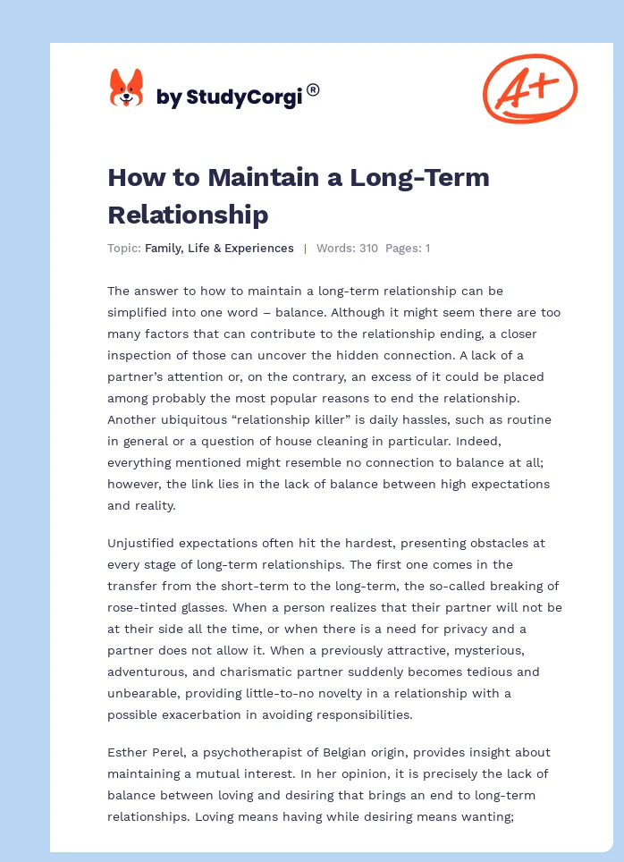 How to Maintain a Long-Term Relationship. Page 1