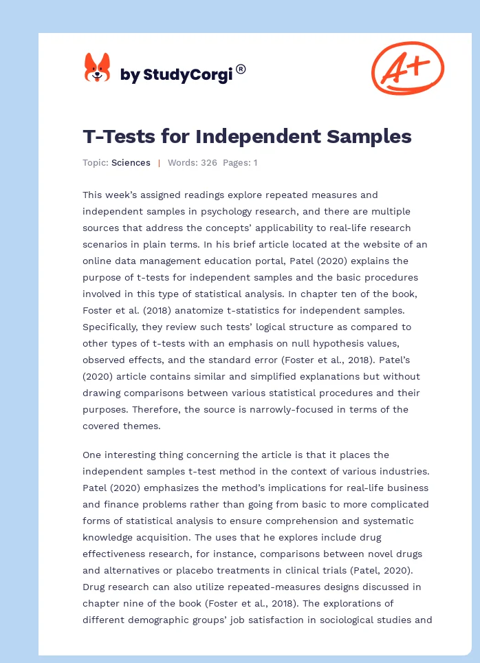 T-Tests for Independent Samples. Page 1
