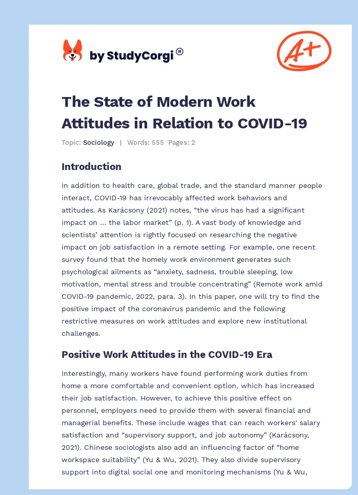 The State of Modern Work Attitudes in Relation to COVID-19. Page 1