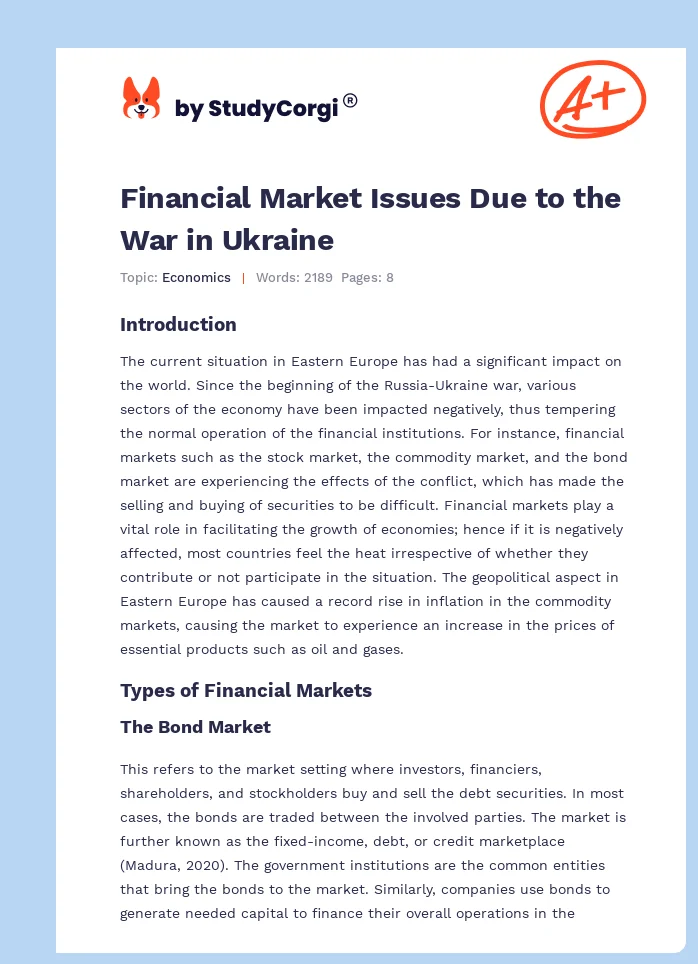 Financial Market Issues Due to the War in Ukraine. Page 1