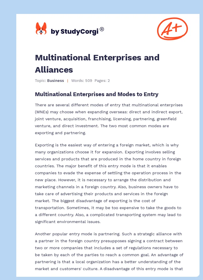 Multinational Enterprises and Alliances. Page 1