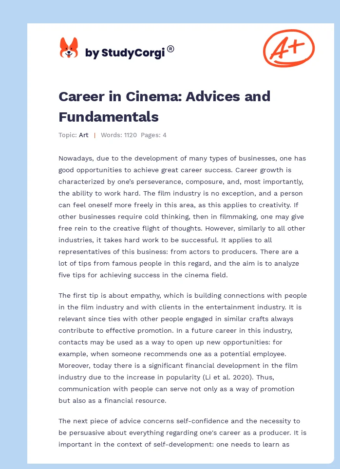 Career in Cinema: Advices and Fundamentals. Page 1