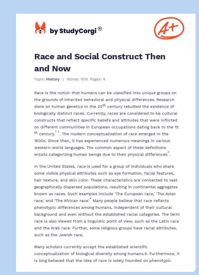 Race and Social Construct Then and Now. Page 1