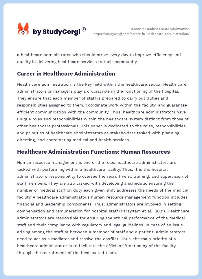 Career in Healthcare Administration. Page 2