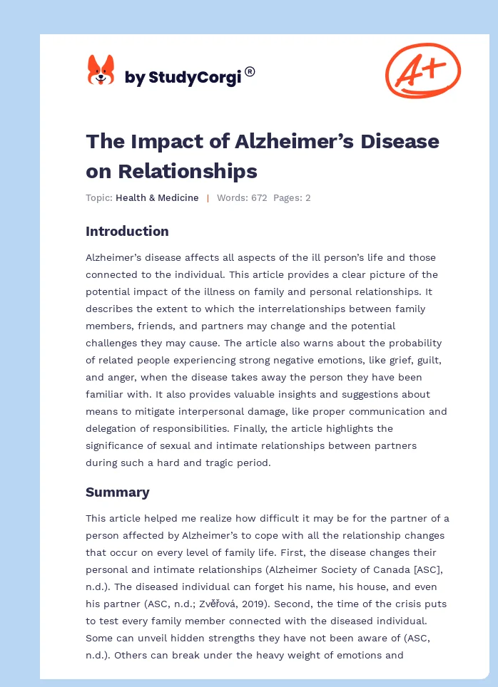 The Impact of Alzheimer’s Disease on Relationships. Page 1