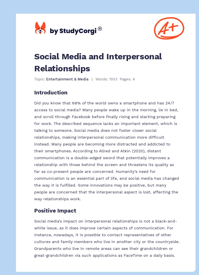 Social Media and Interpersonal Relationships. Page 1