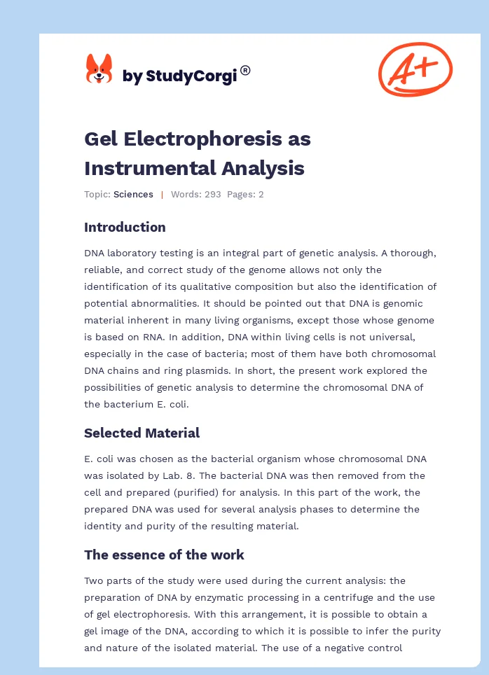 Gel Electrophoresis as Instrumental Analysis. Page 1