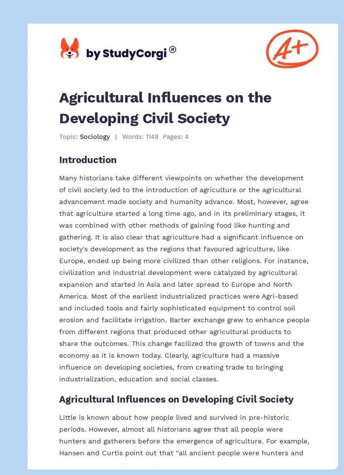 Agricultural Influences on the Developing Civil Society. Page 1
