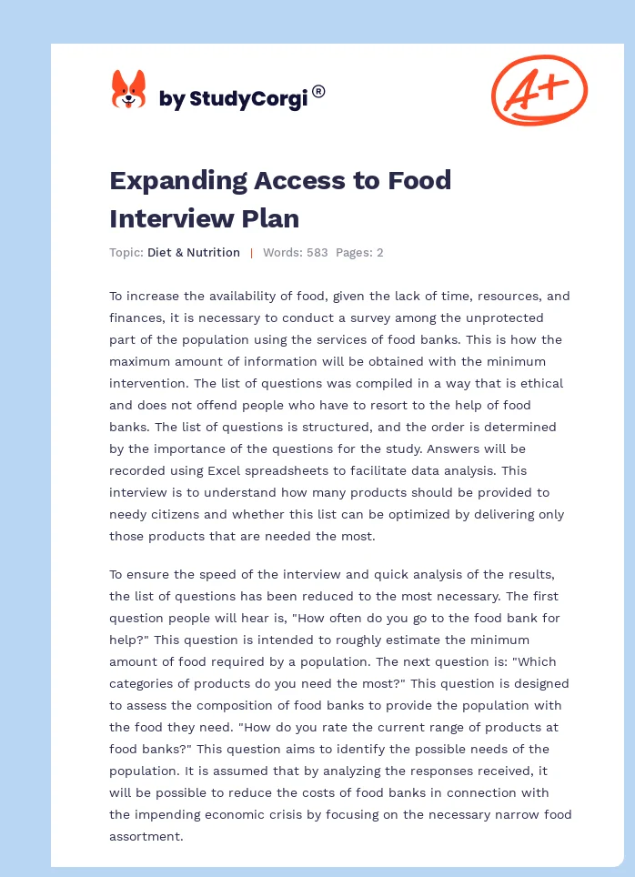 Expanding Access to Food Interview Plan. Page 1
