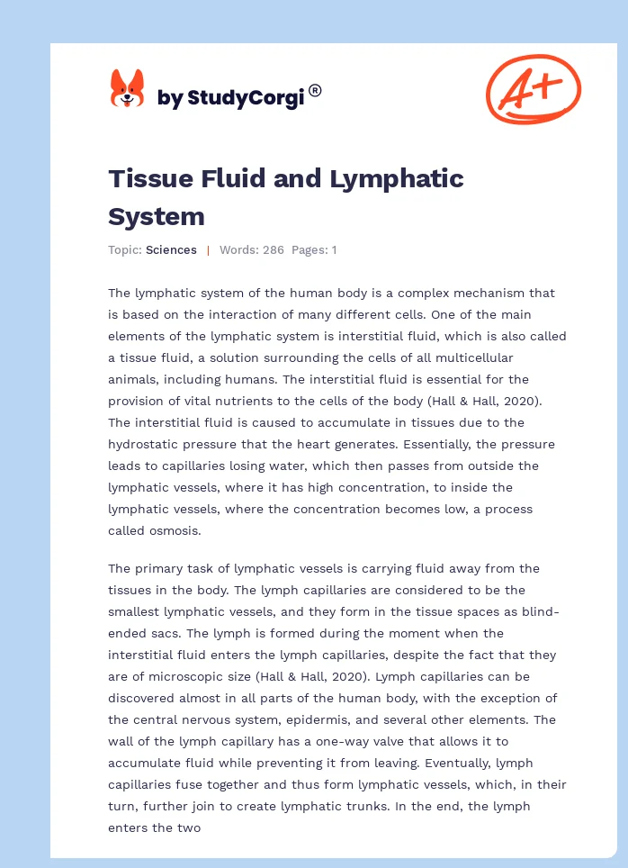 Tissue Fluid and Lymphatic System. Page 1