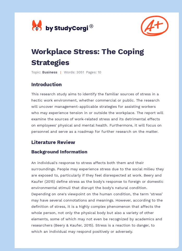 Workplace Stress: The Coping Strategies. Page 1