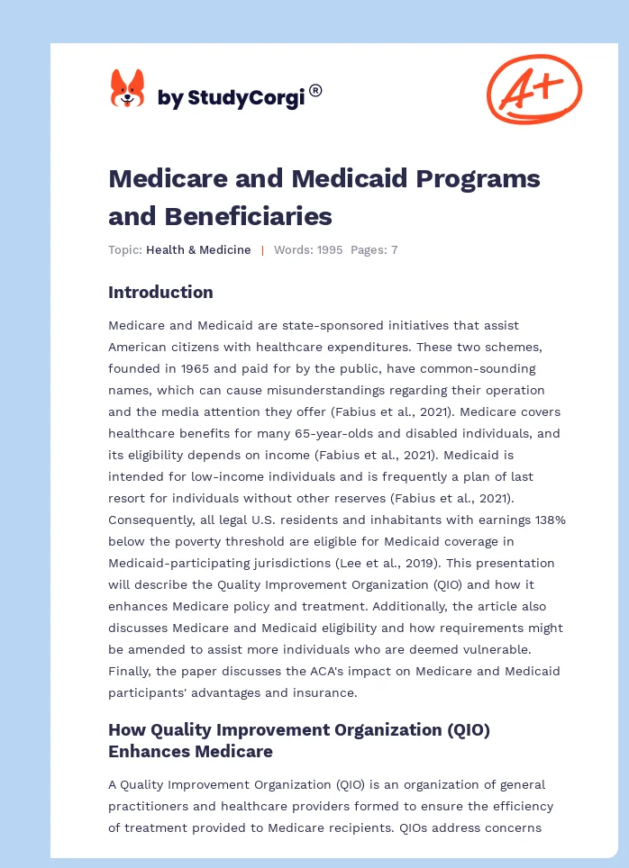 Medicare and Medicaid Programs and Beneficiaries. Page 1