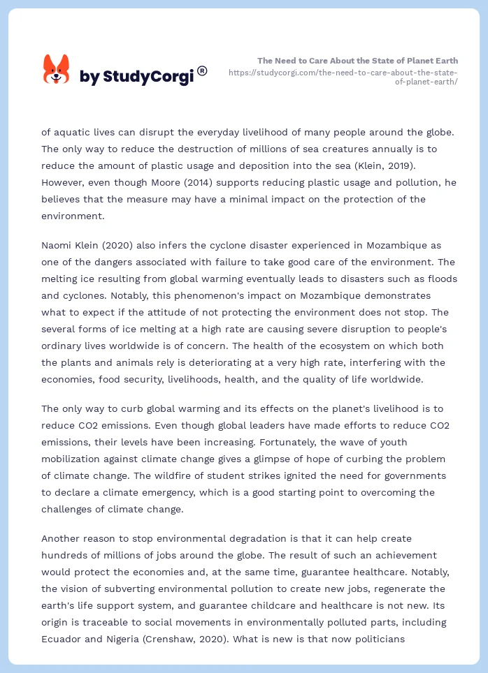 The Need to Care About the State of Planet Earth. Page 2