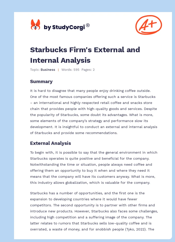 Starbucks Firm's External and Internal Analysis. Page 1