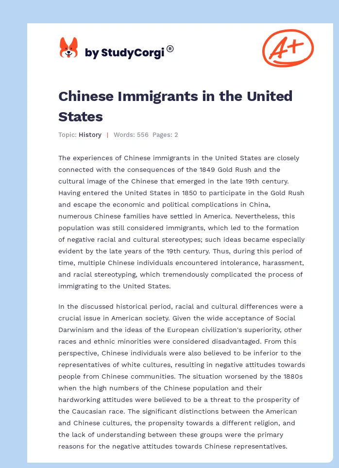 Chinese Immigrants in the United States. Page 1