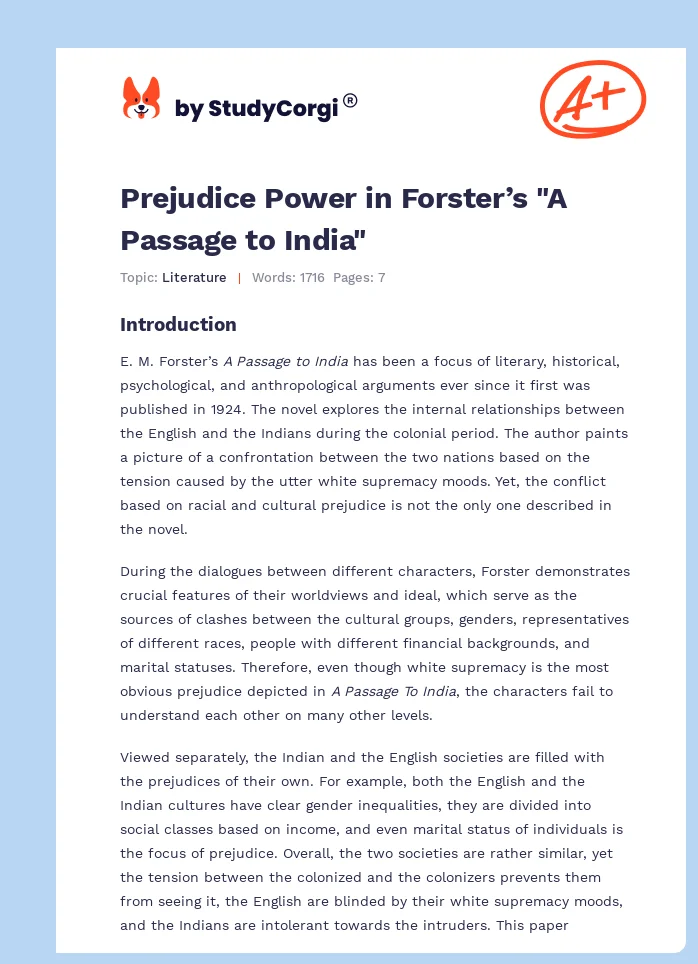 Prejudice Power in Forster’s "A Passage to India". Page 1