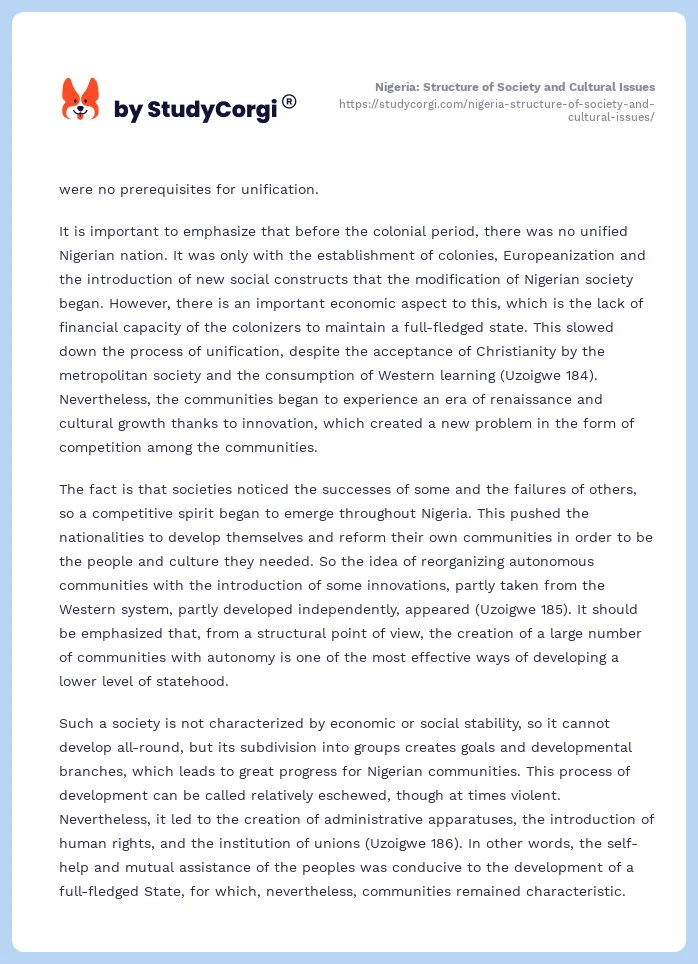 Nigeria: Structure of Society and Cultural Issues. Page 2