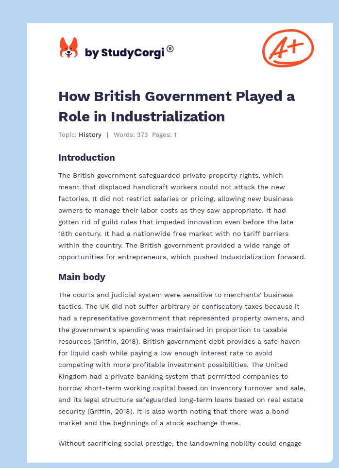 How British Government Played a Role in Industrialization. Page 1