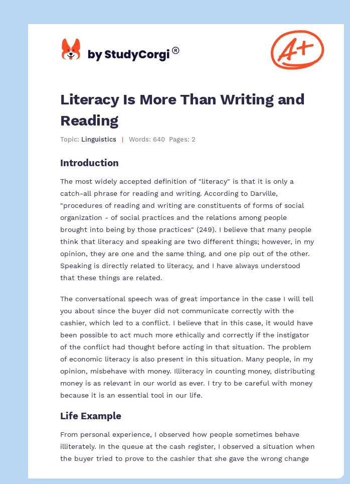 Literacy Is More Than Writing and Reading. Page 1