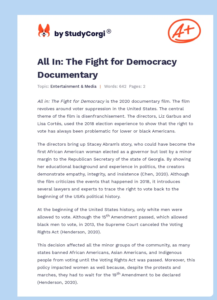All In: The Fight for Democracy Documentary. Page 1